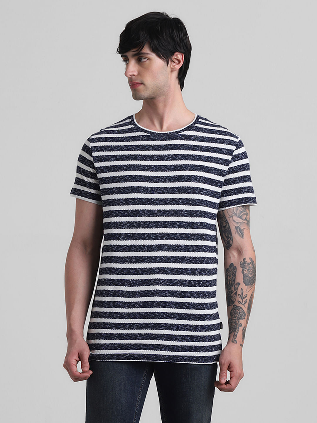 Blue Striped Crew Neck T-shirt