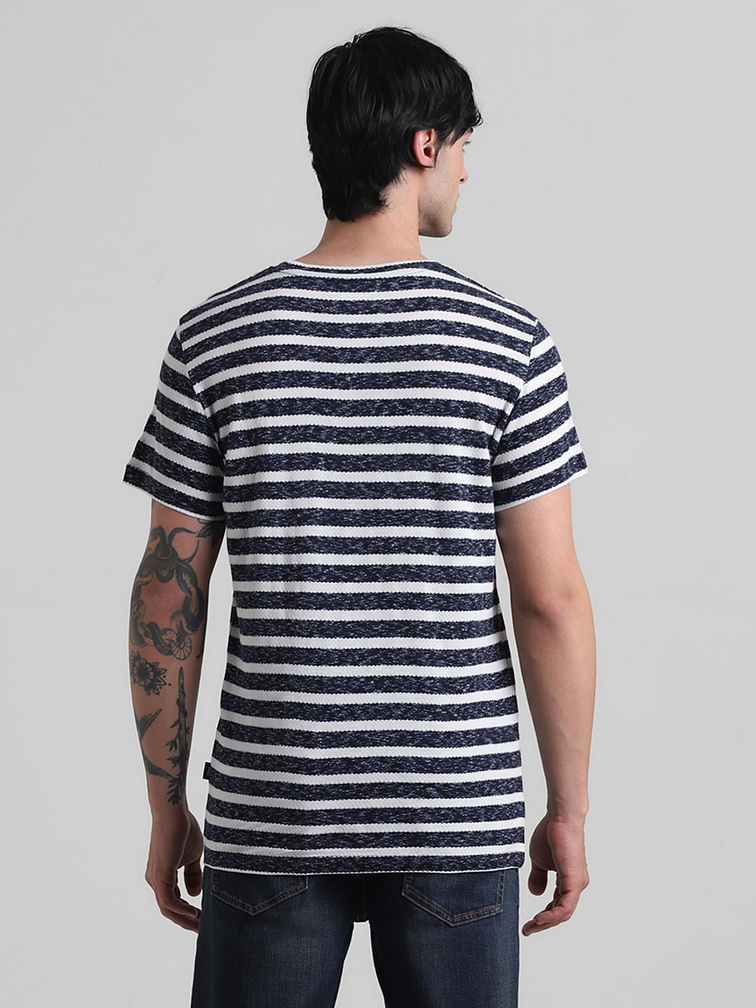 Blue Striped Crew Neck T-shirt