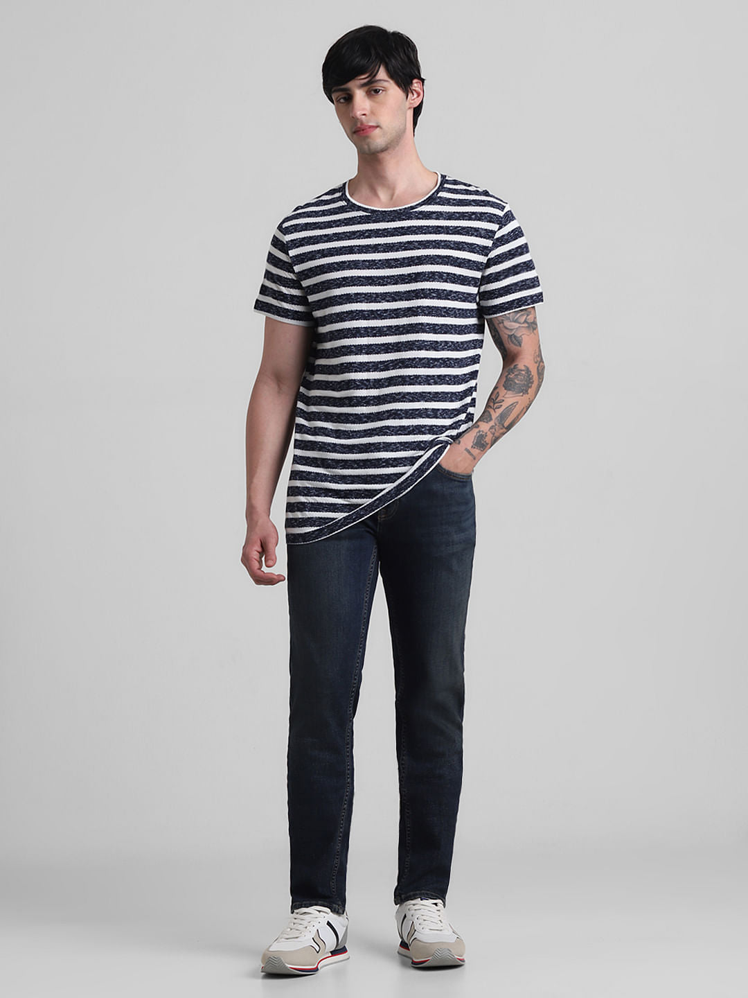 Blue Striped Crew Neck T-shirt