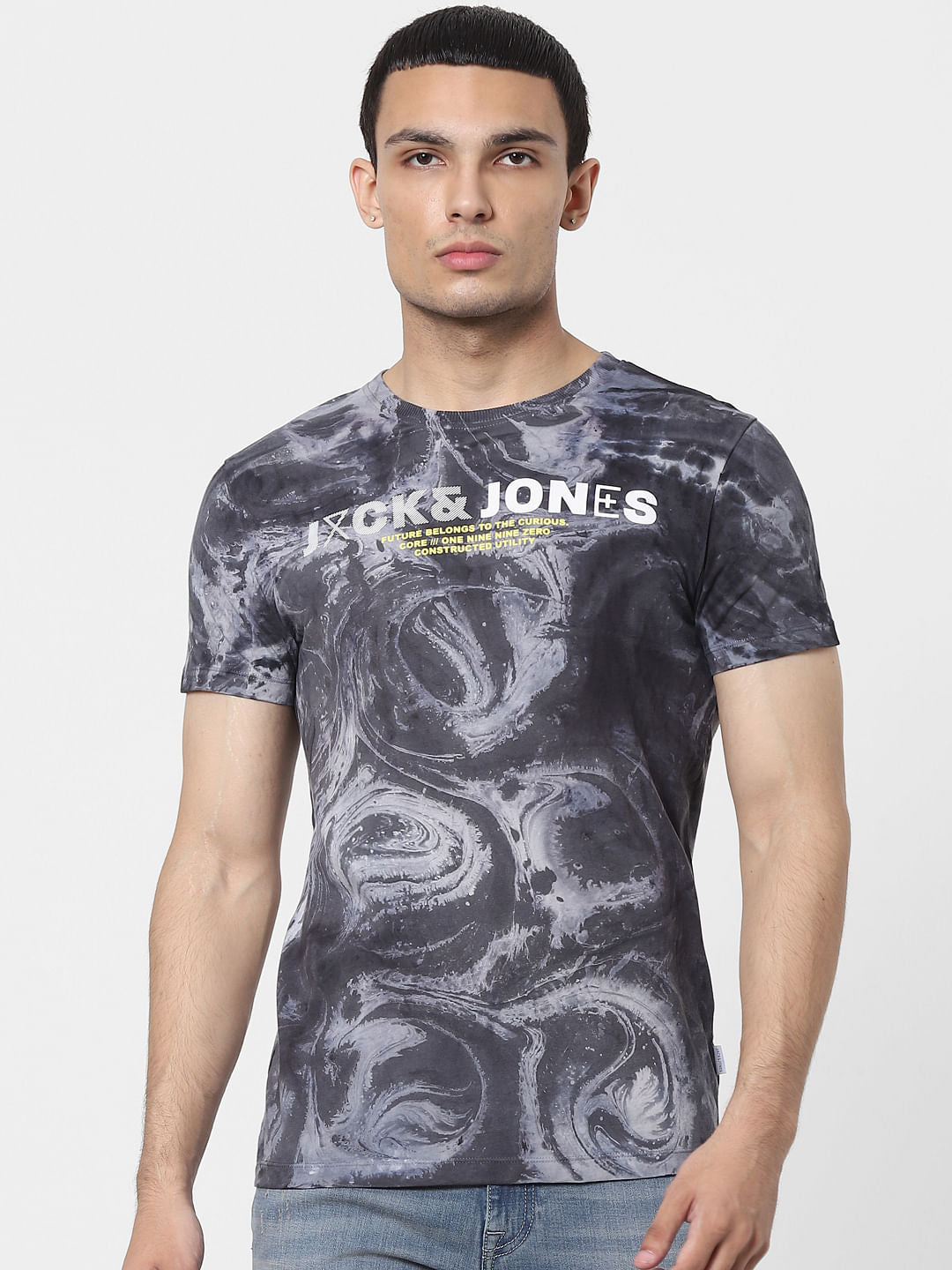 Grey Abstract Print Crew Neck T-shirt