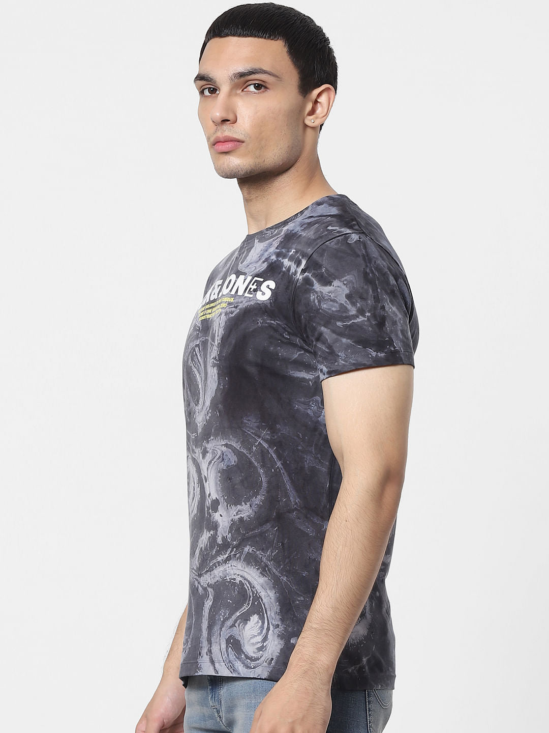 Grey Abstract Print Crew Neck T-shirt