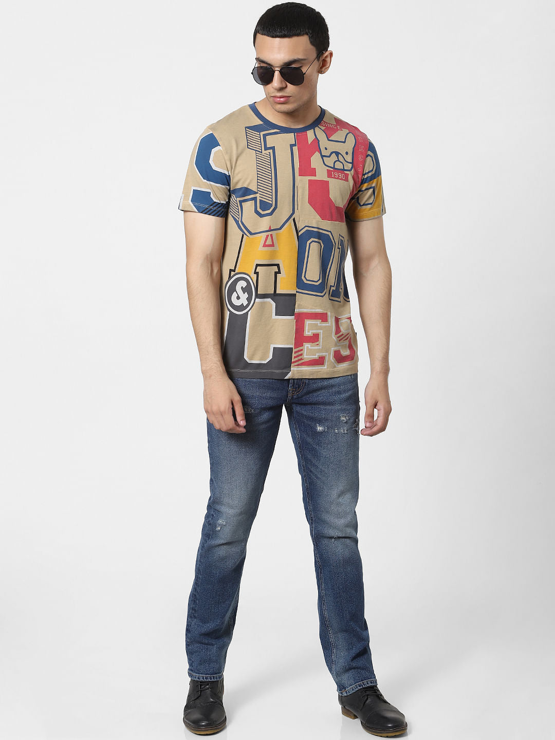 Brown Graphic Print Crew Neck T-shirt