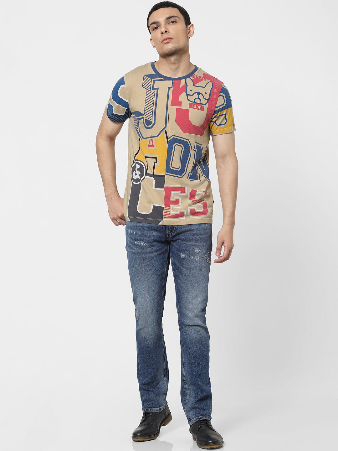 Brown Graphic Print Crew Neck T-shirt