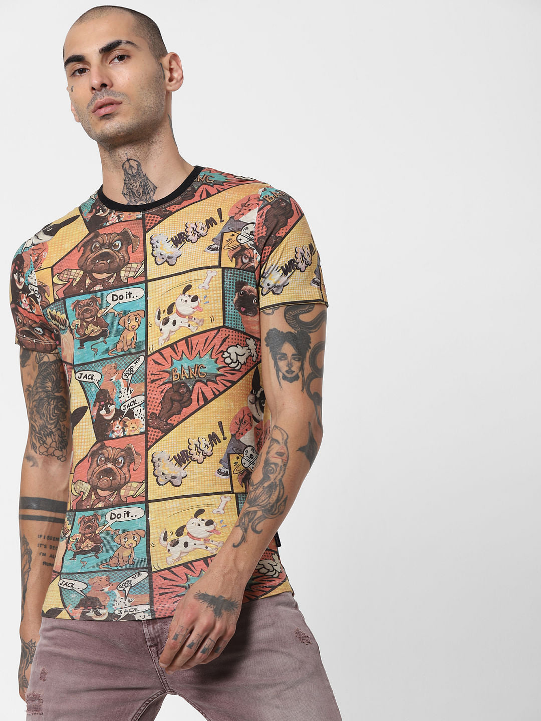 Brown Comic Crew Neck T-shirt - S