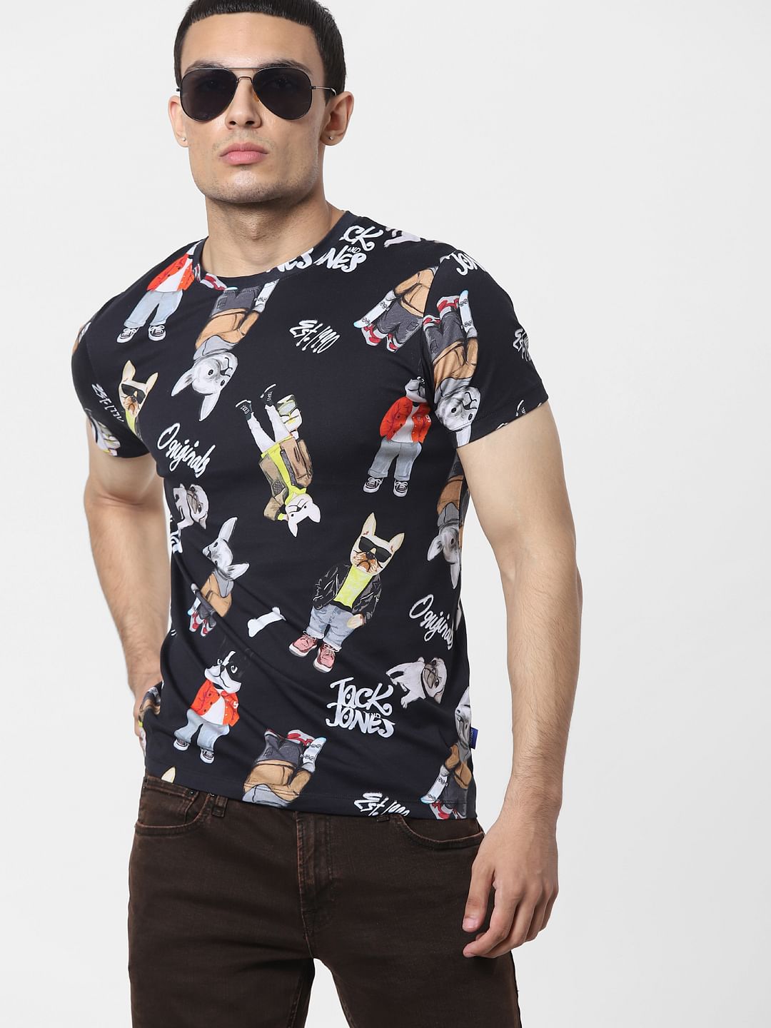 Black Dog Graphic Print Crew Neck T-shirt - S