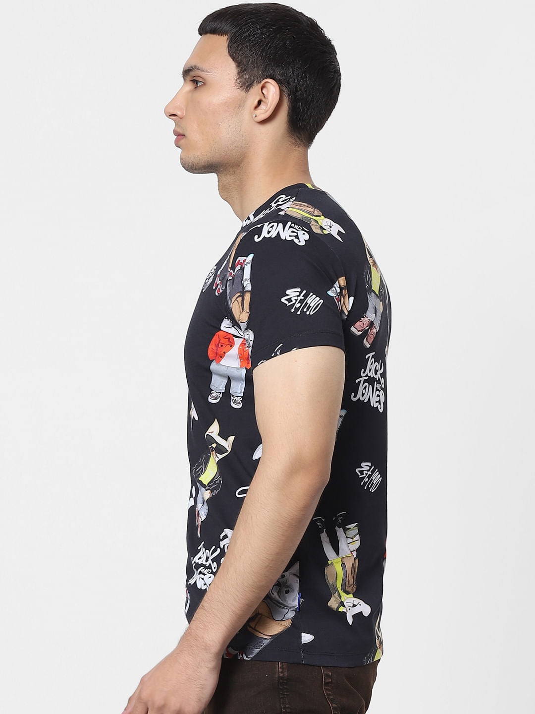 Black Dog Graphic Print Crew Neck T-shirt