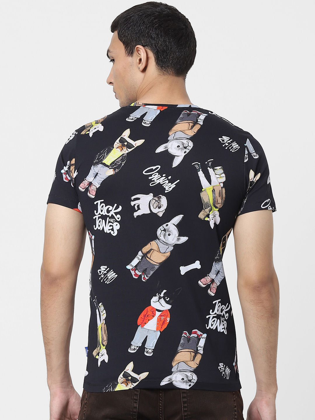 Black Dog Graphic Print Crew Neck T-shirt