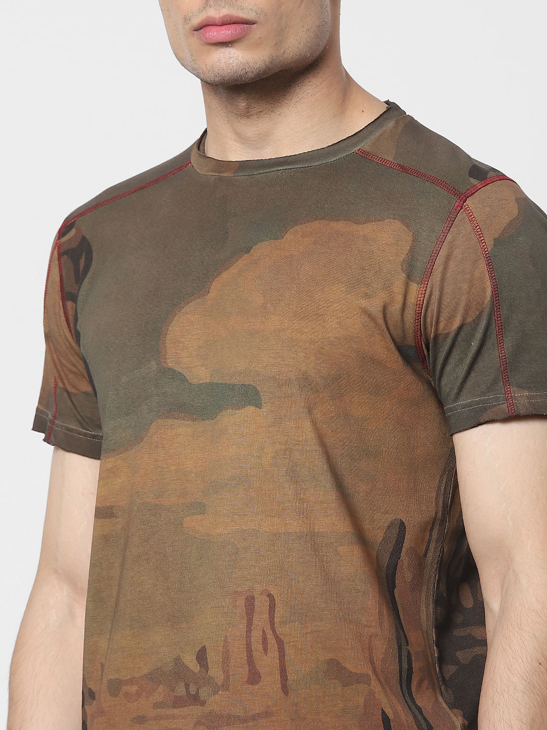 Brown Landscape Print Crew Neck T-shirt
