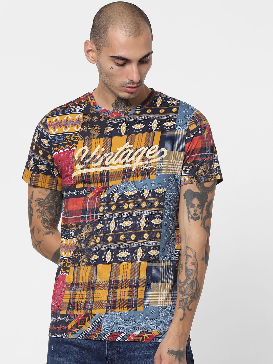 Multi-coloured Paisley Print Crew Neck T-shirt
