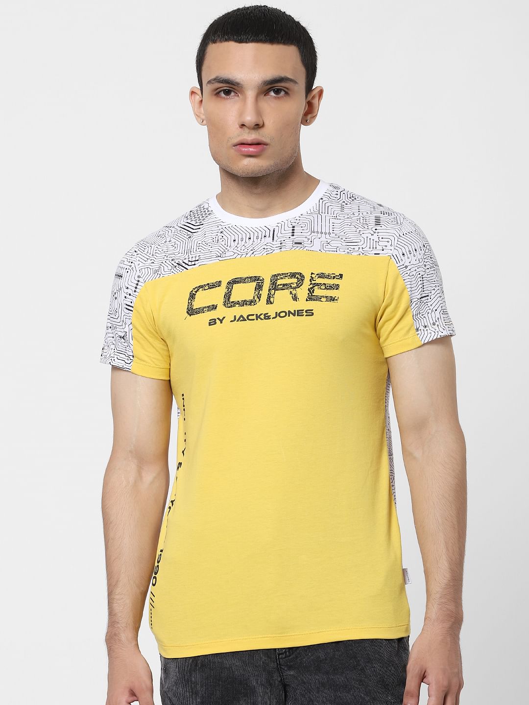 Yellow Colourblocked Crew Neck T-shirt