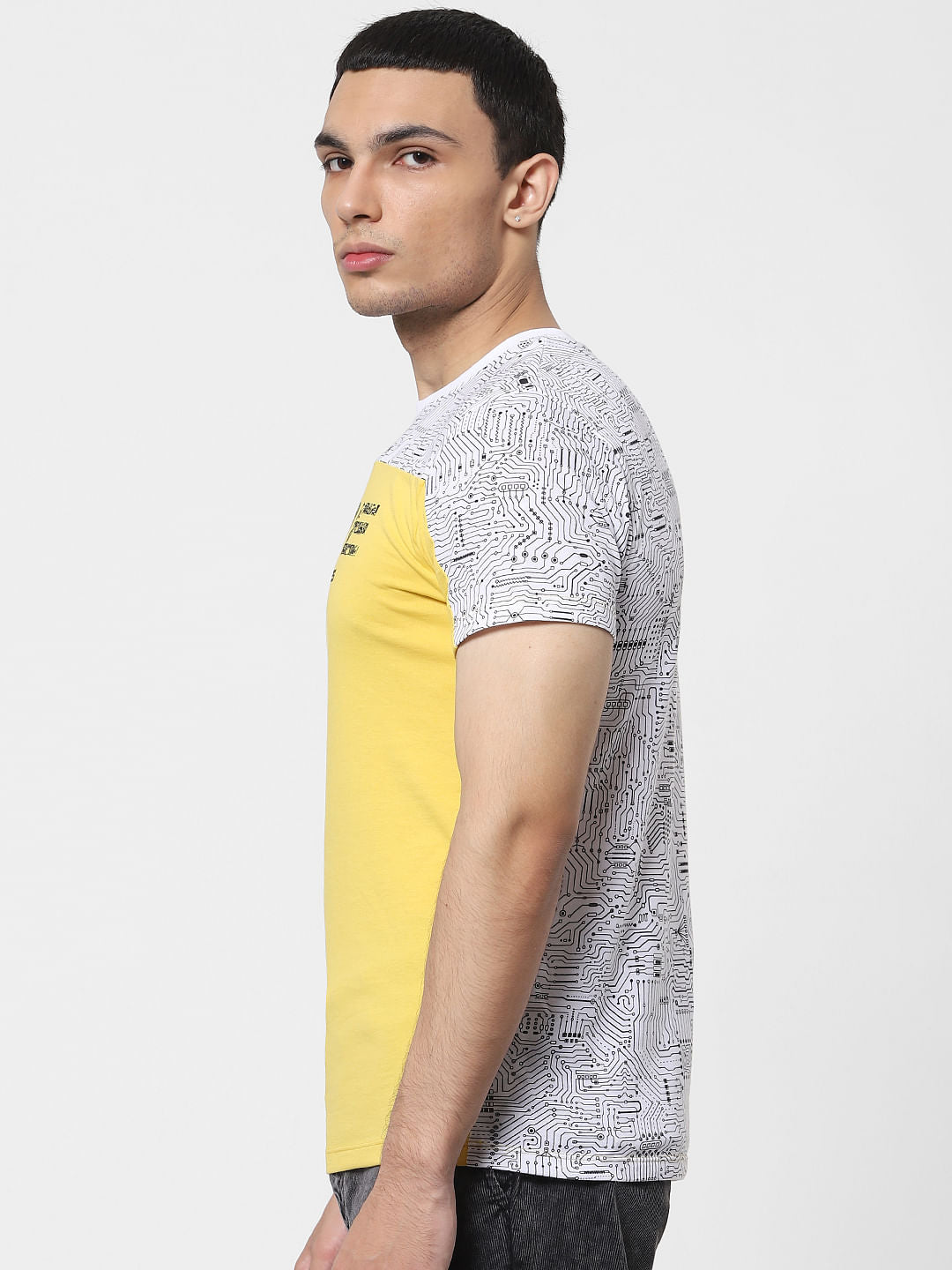 Yellow Colourblocked Crew Neck T-shirt
