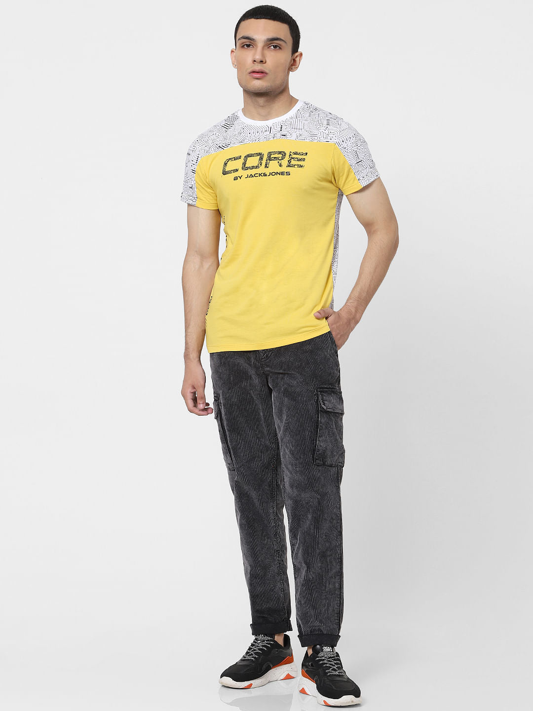 Yellow Colourblocked Crew Neck T-shirt