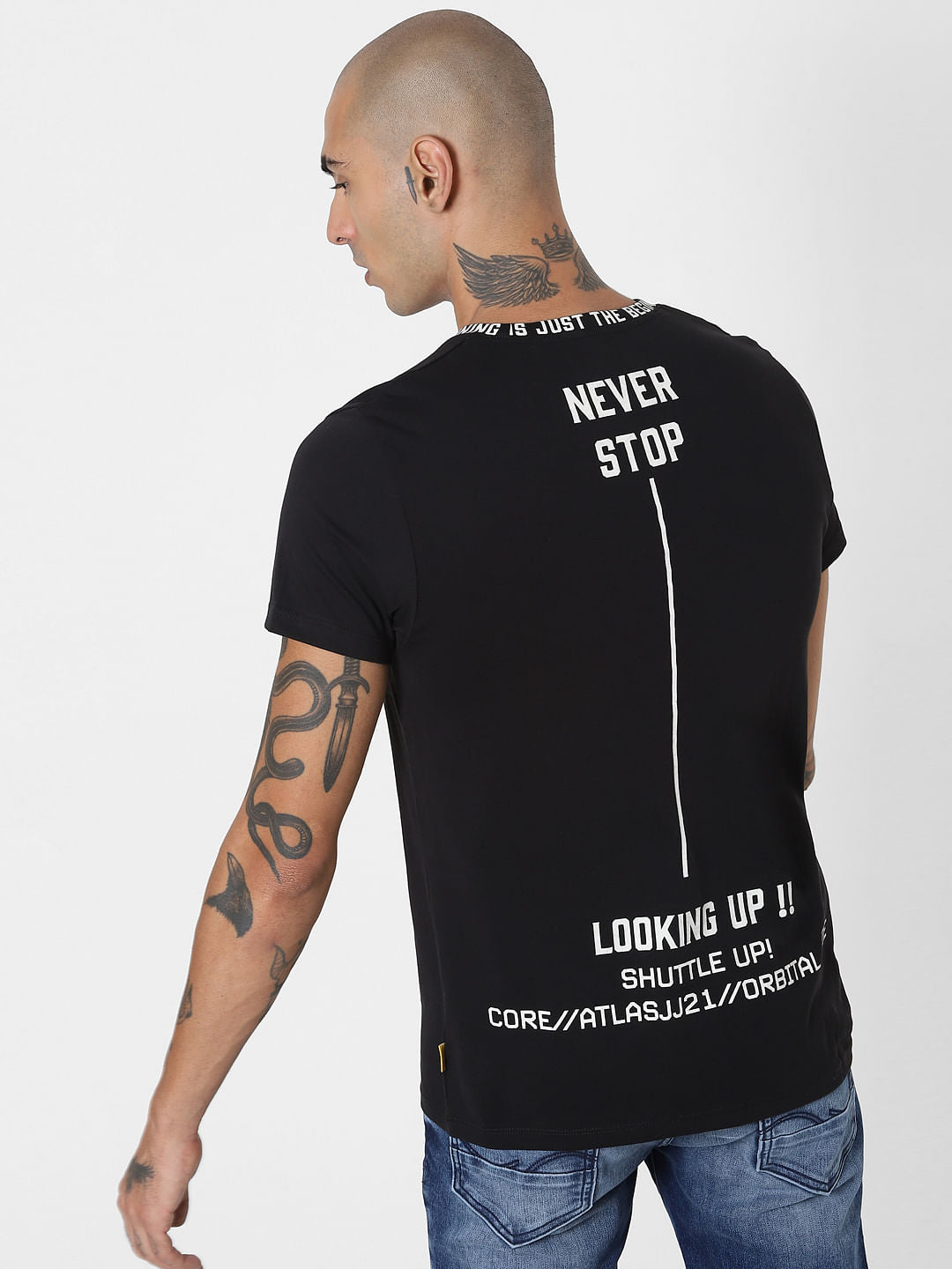 Black Slogan Print Crew Neck T-shirt
