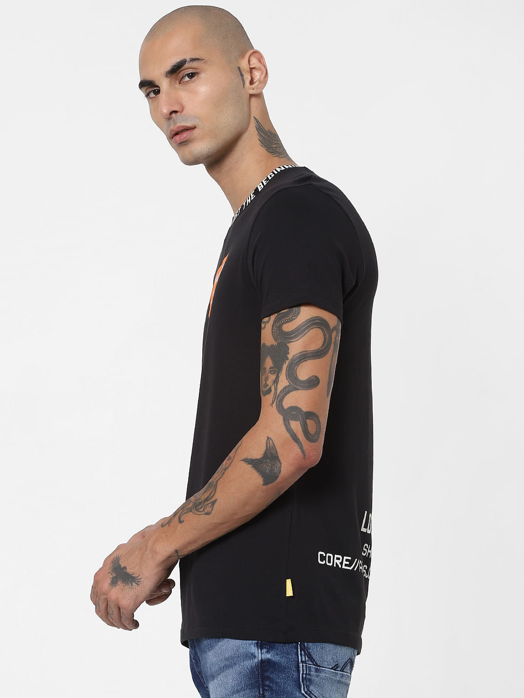 Black Slogan Print Crew Neck T-shirt