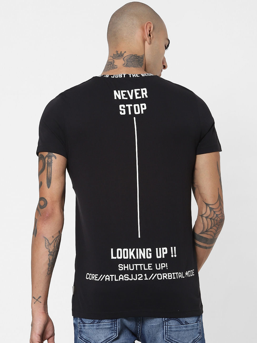 Black Slogan Print Crew Neck T-shirt