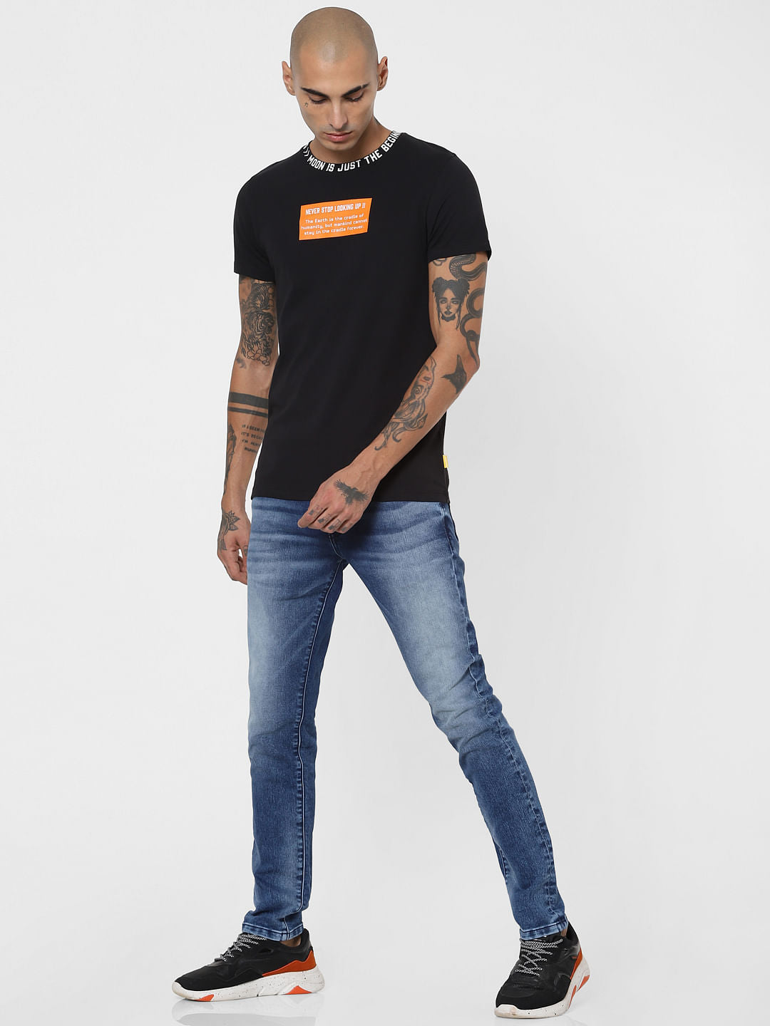 Black Slogan Print Crew Neck T-shirt