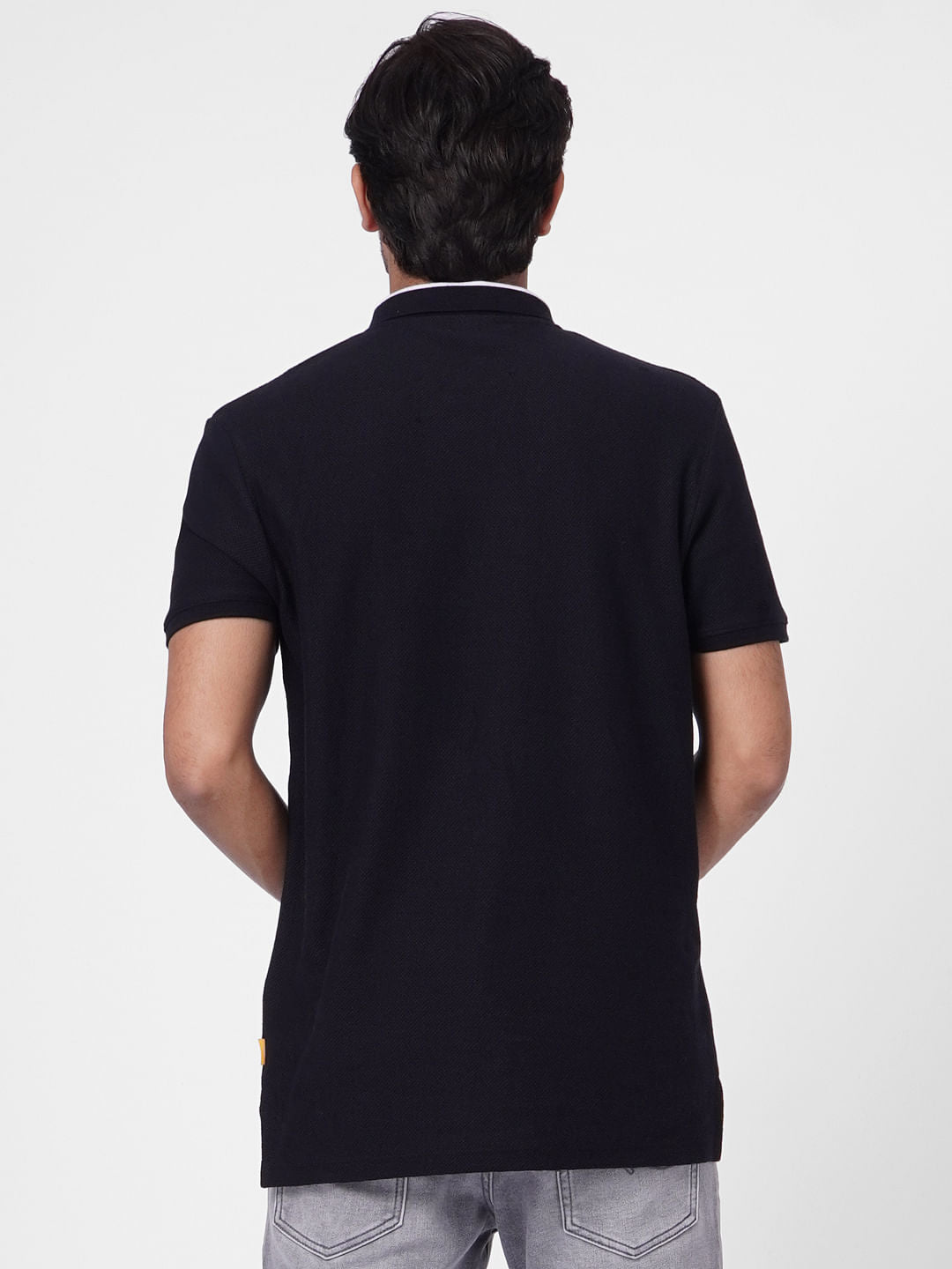 Black Textured Polo Neck T-shirt
