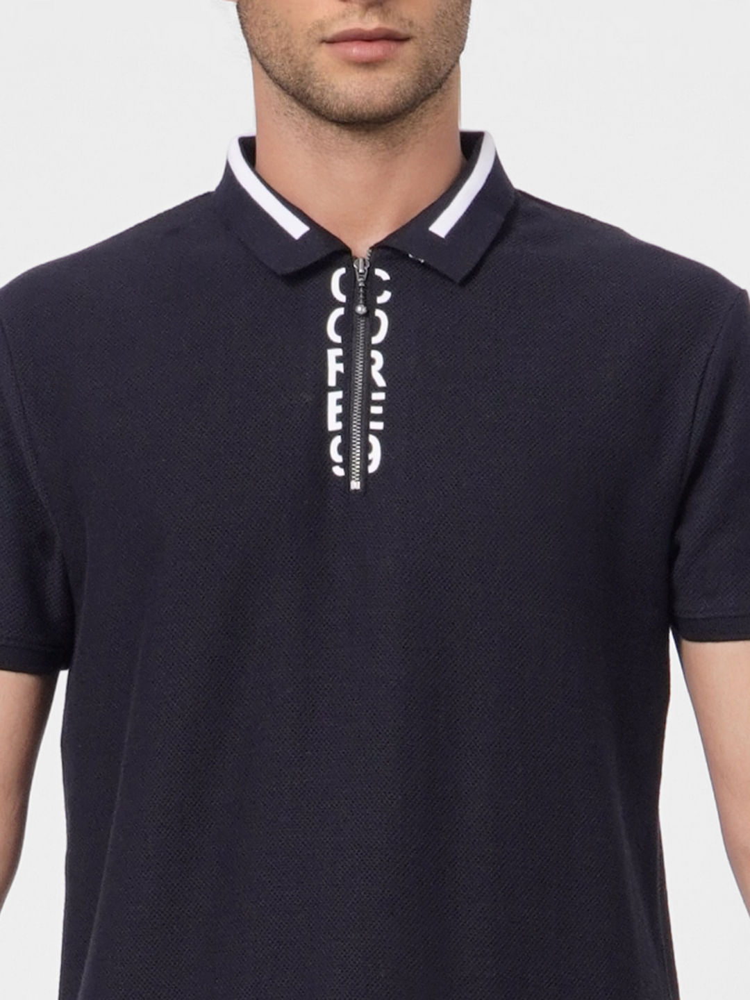 Black Textured Polo Neck T-shirt