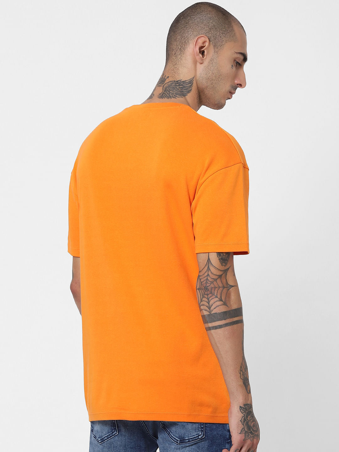 Orange Text Print Crew Neck T-shirt