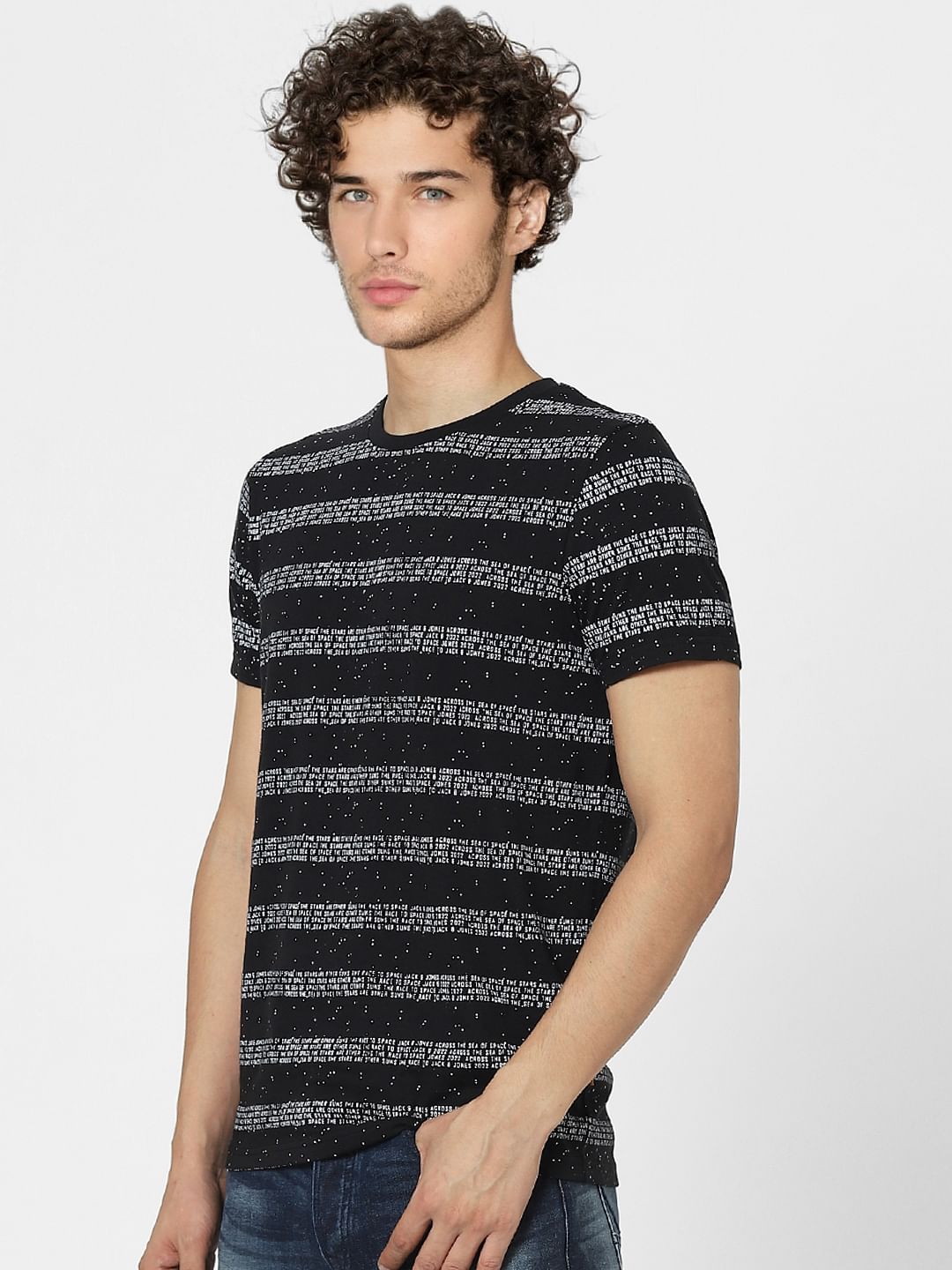 Black Text Stripes Crew Neck T-shirt