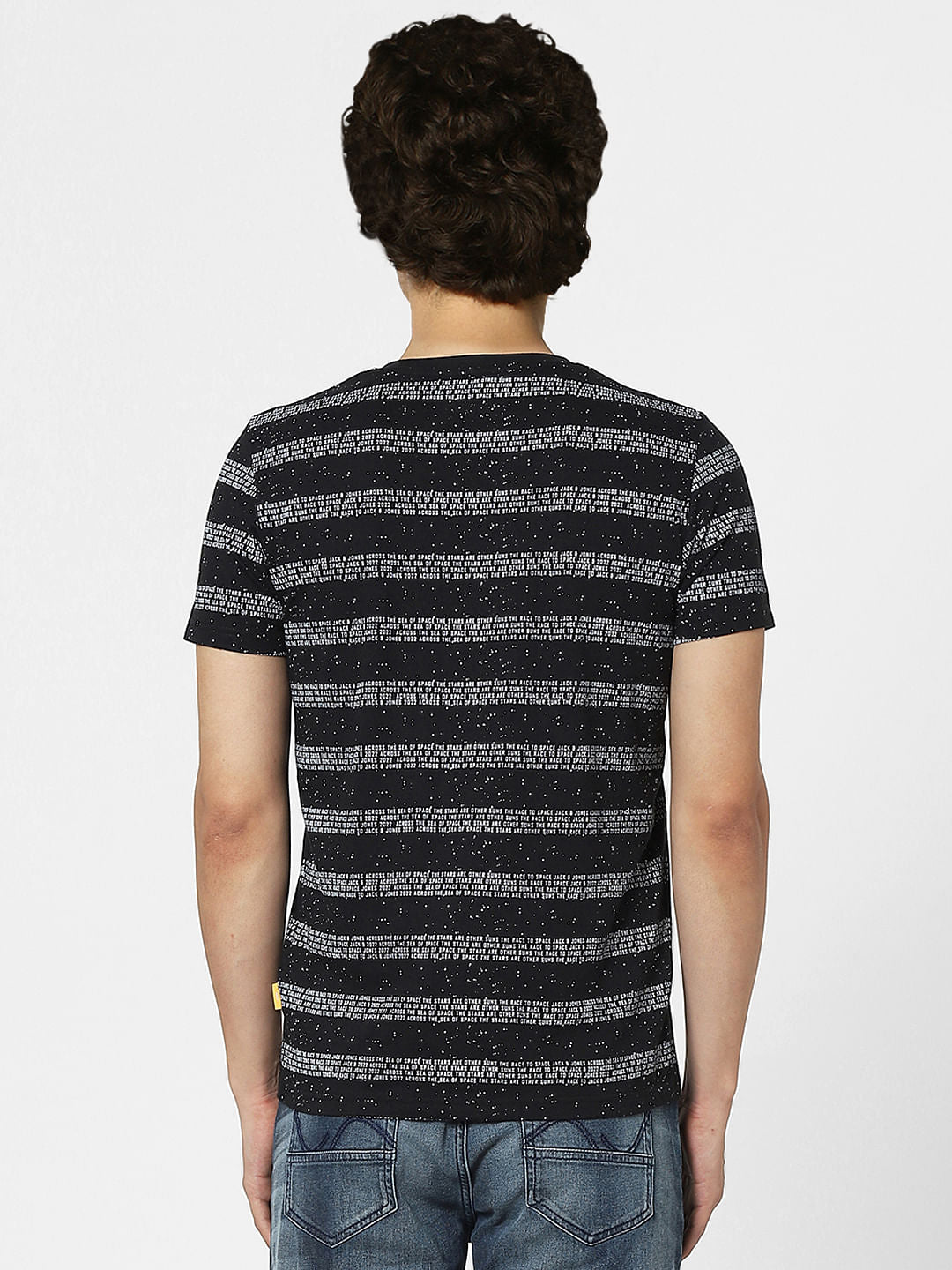Black Text Stripes Crew Neck T-shirt
