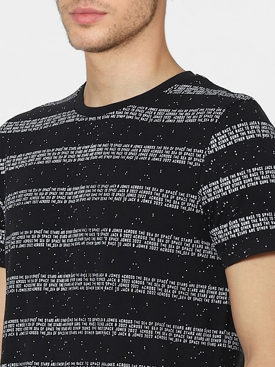 Black Text Stripes Crew Neck T-shirt