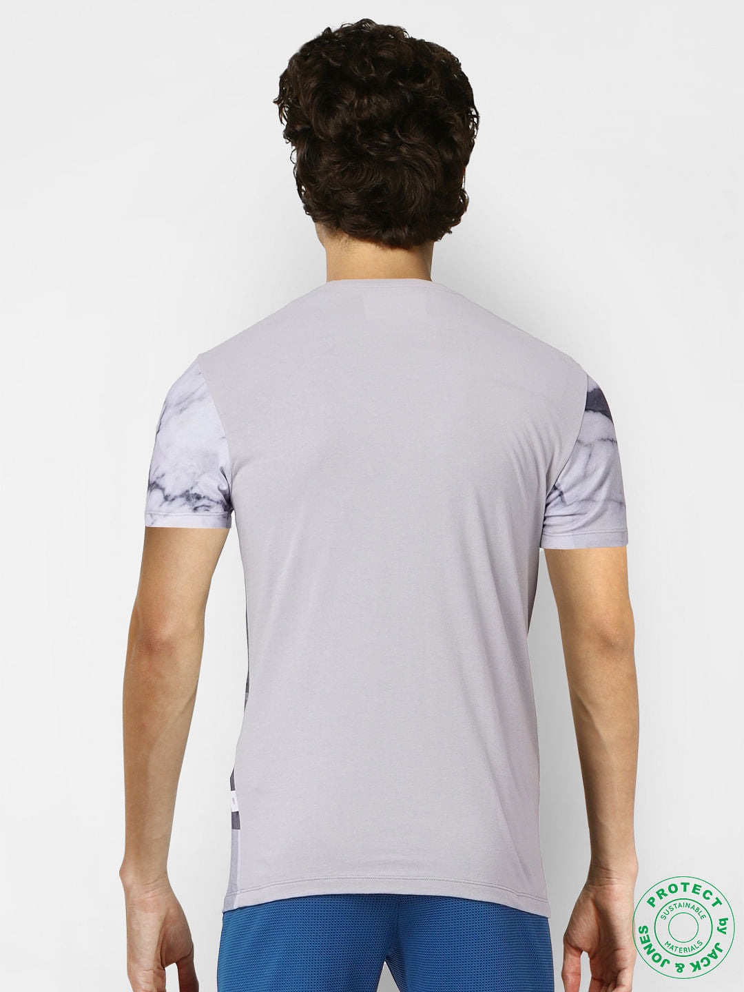Grey Marble Print Crew Neck T-shirt