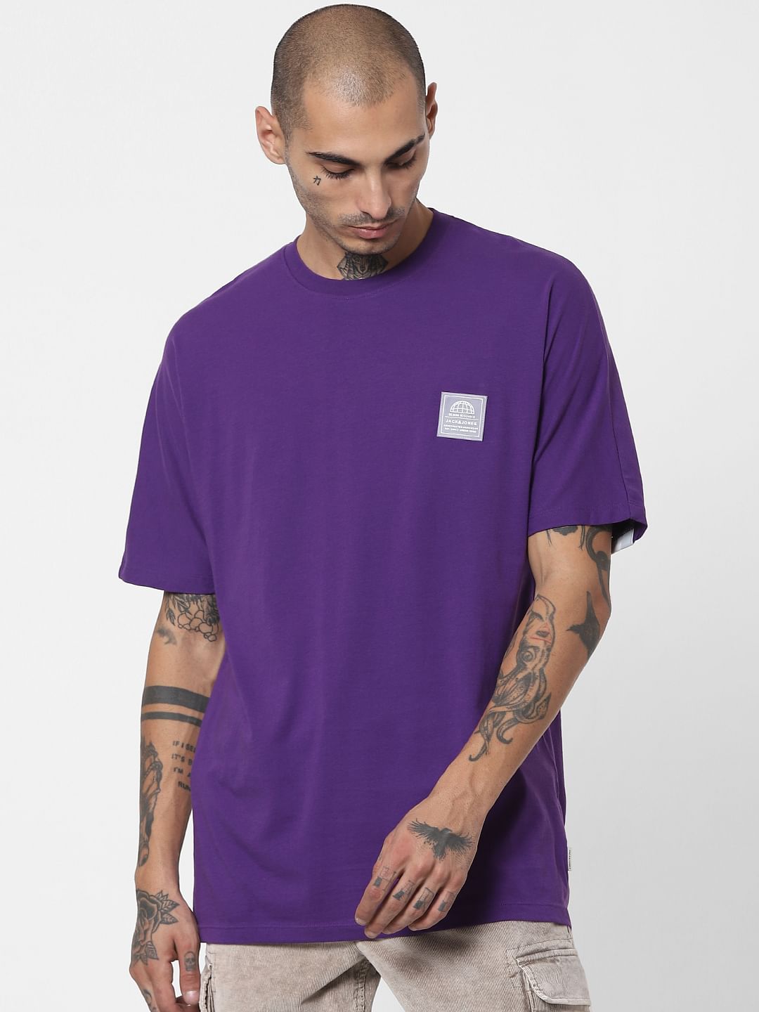 Purple Tape Detail Crew Neck T-shirt