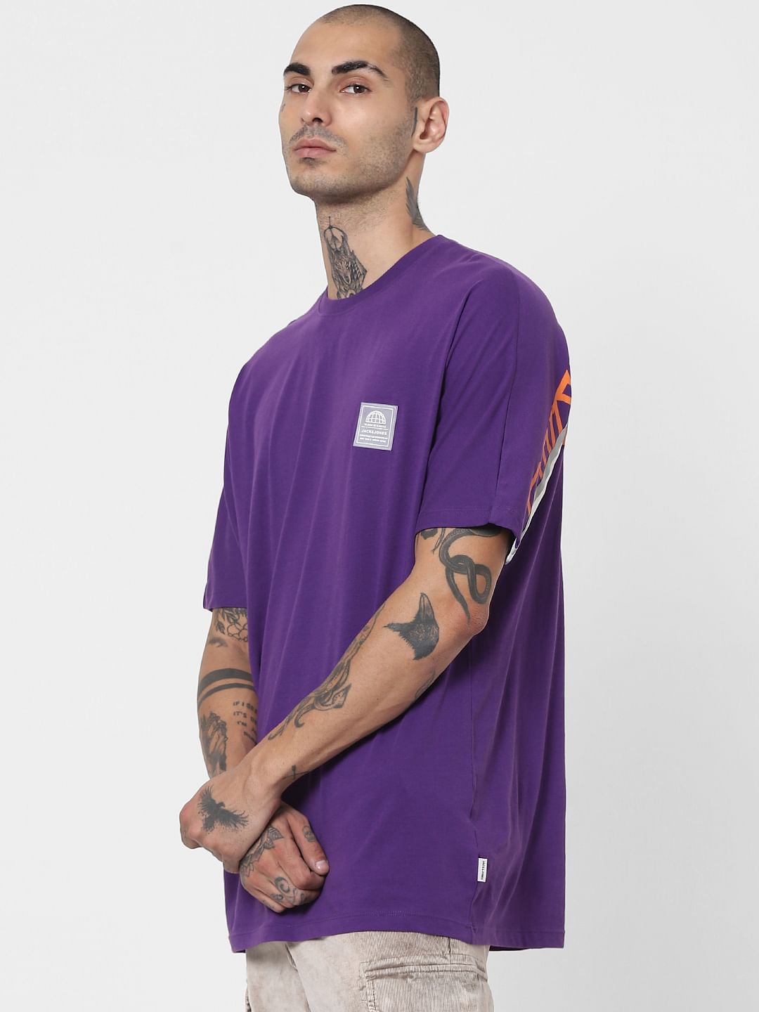 Purple Tape Detail Crew Neck T-shirt