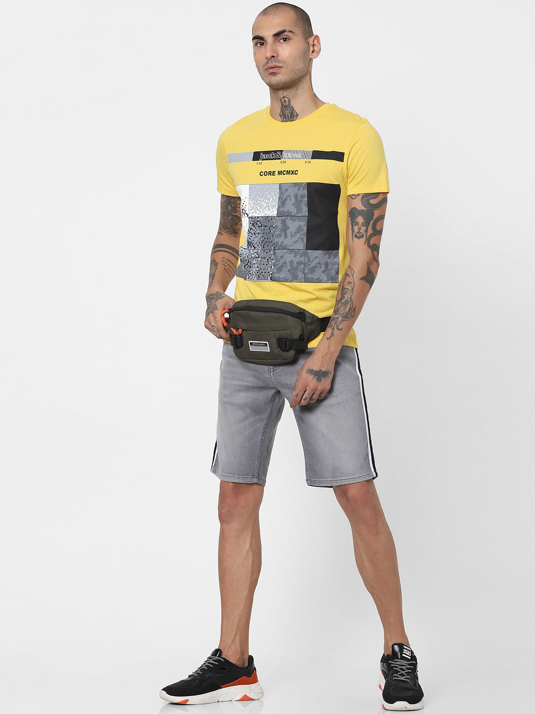 Yellow Pixel Print Crew Neck T-shirt - S