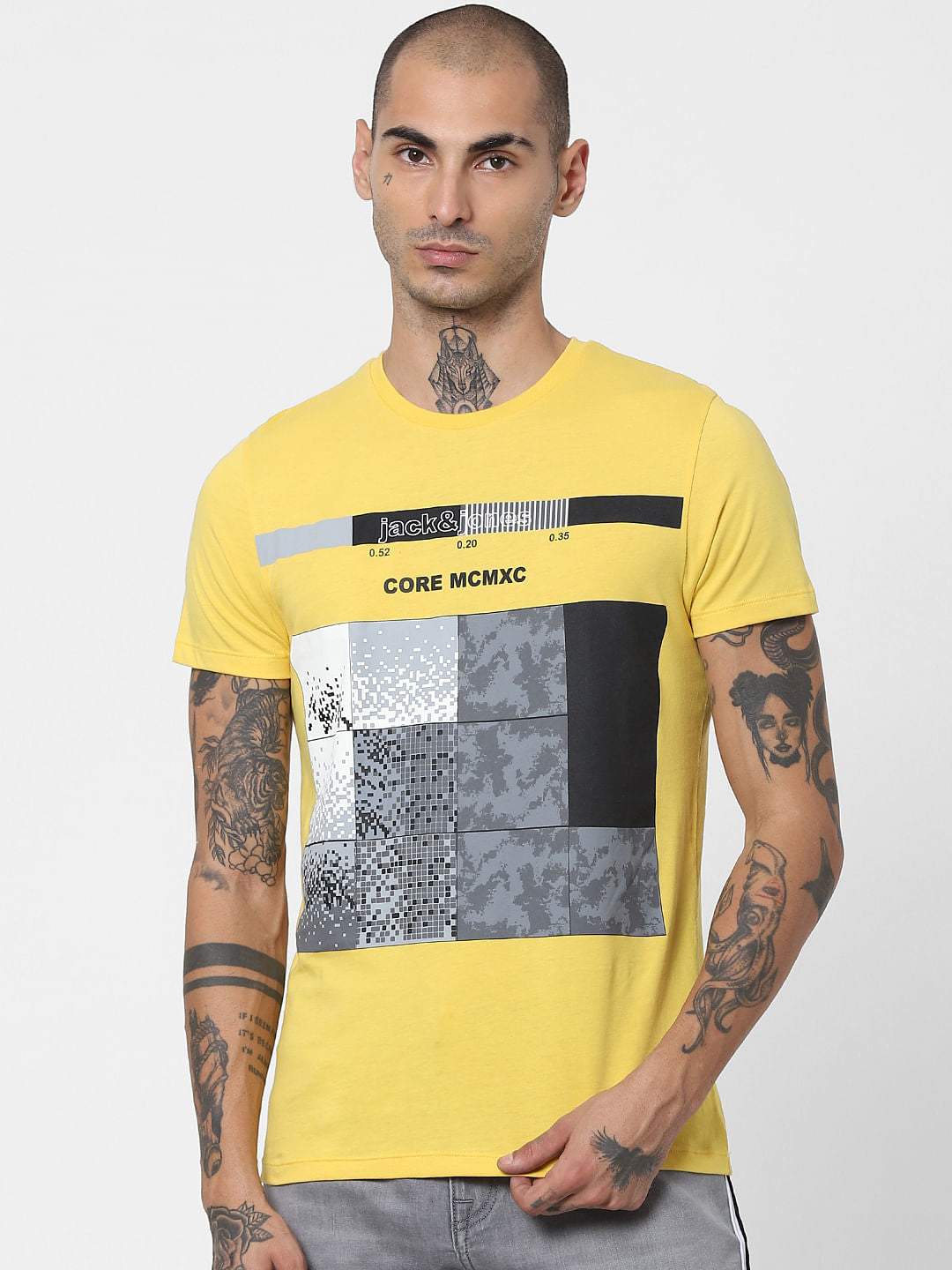 Yellow Pixel Print Crew Neck T-shirt