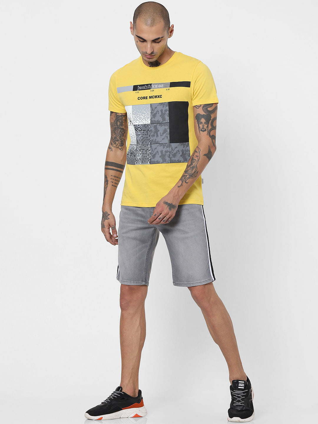 Yellow Pixel Print Crew Neck T-shirt