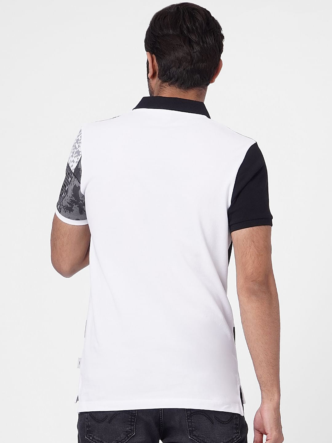 White Pixel Print Polo T-shirt