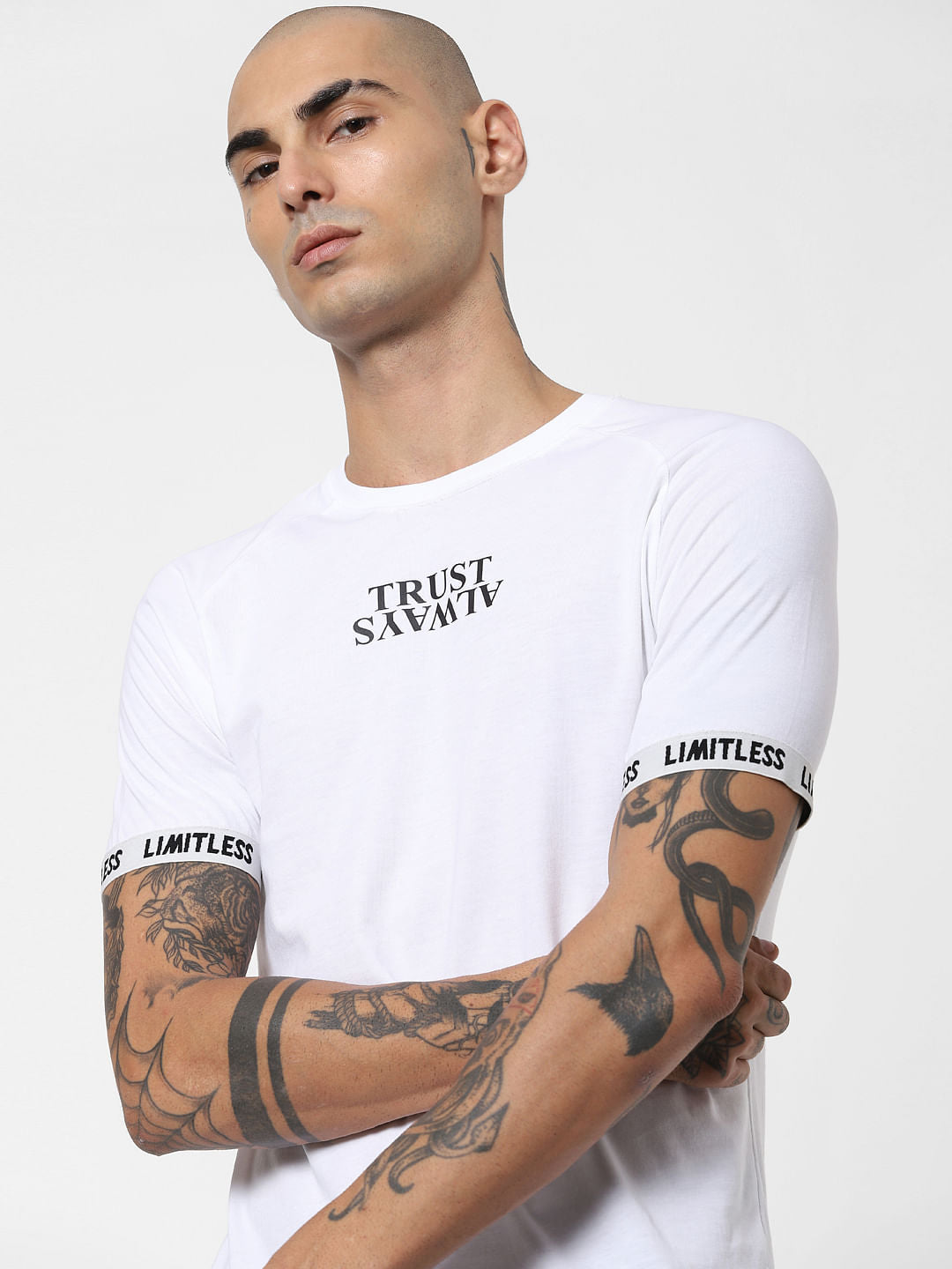 White Slogan Print Crew Neck T-shirt - S