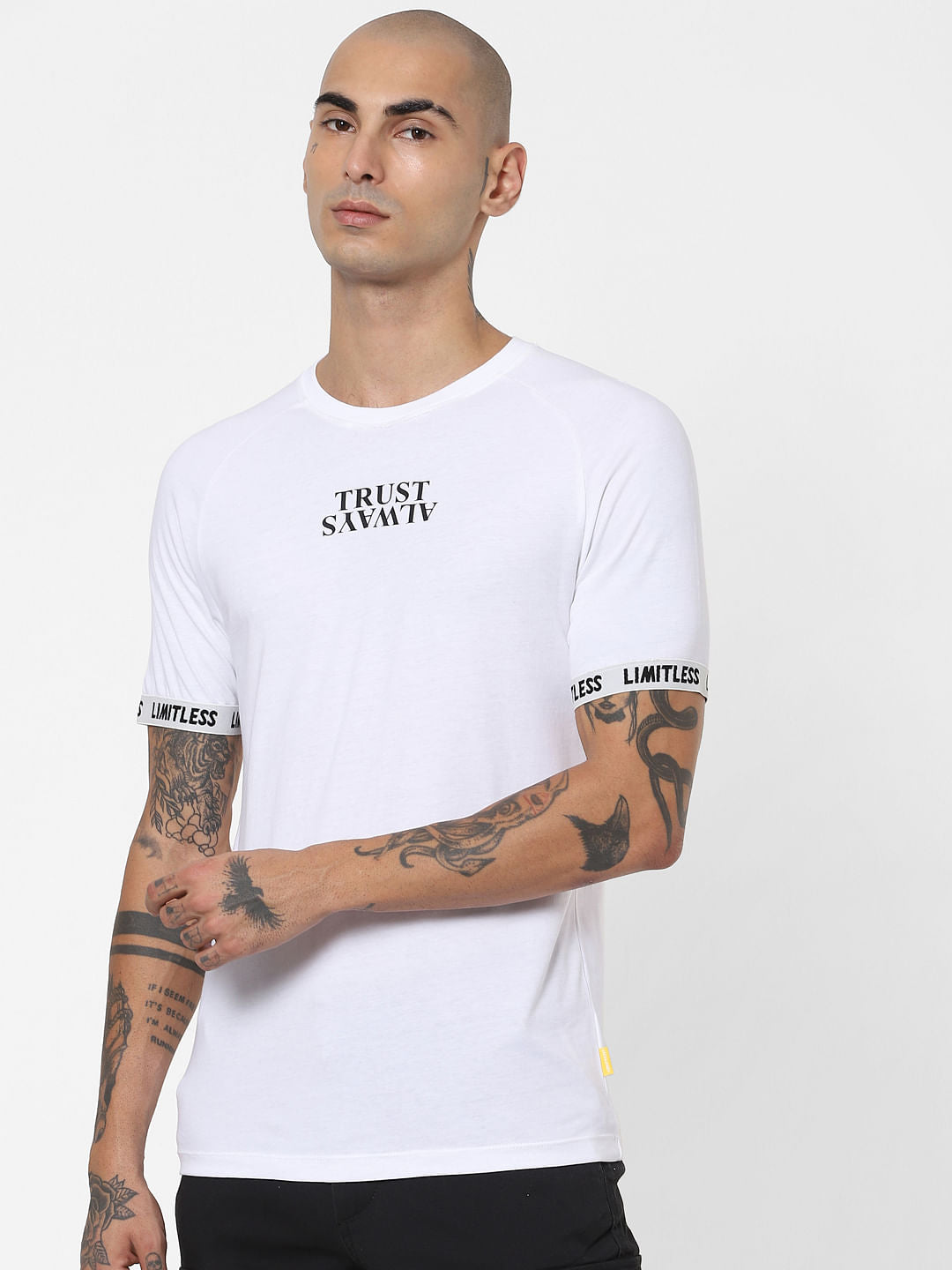 White Slogan Print Crew Neck T-shirt