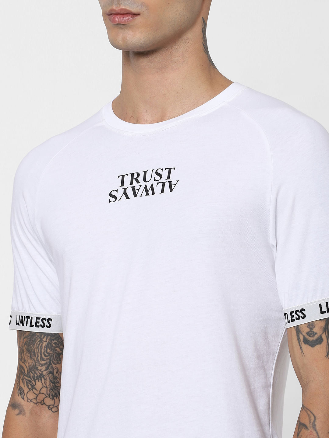 White Slogan Print Crew Neck T-shirt