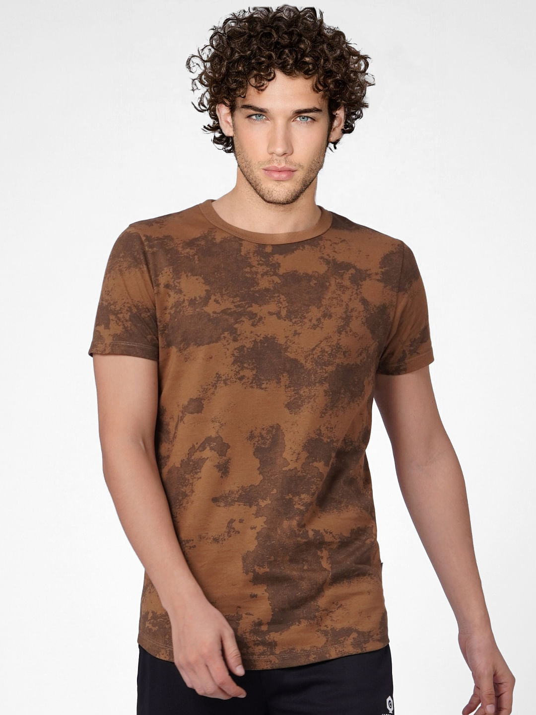 Brown Abstract Print Crew Neck T-shirt