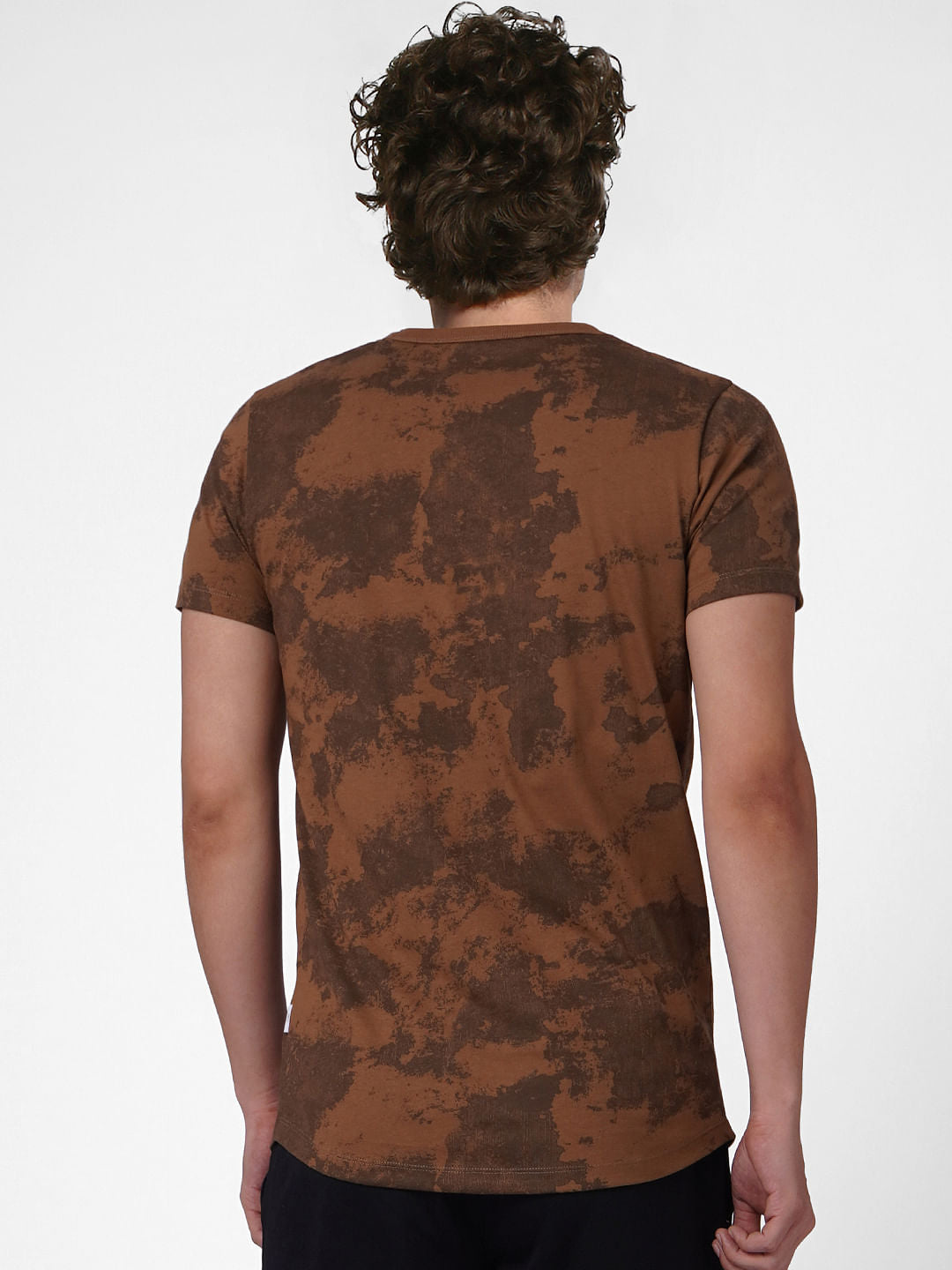 Brown Abstract Print Crew Neck T-shirt