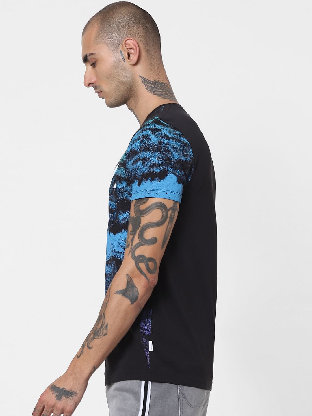 Black Galaxy Print Crew Neck T-shirt