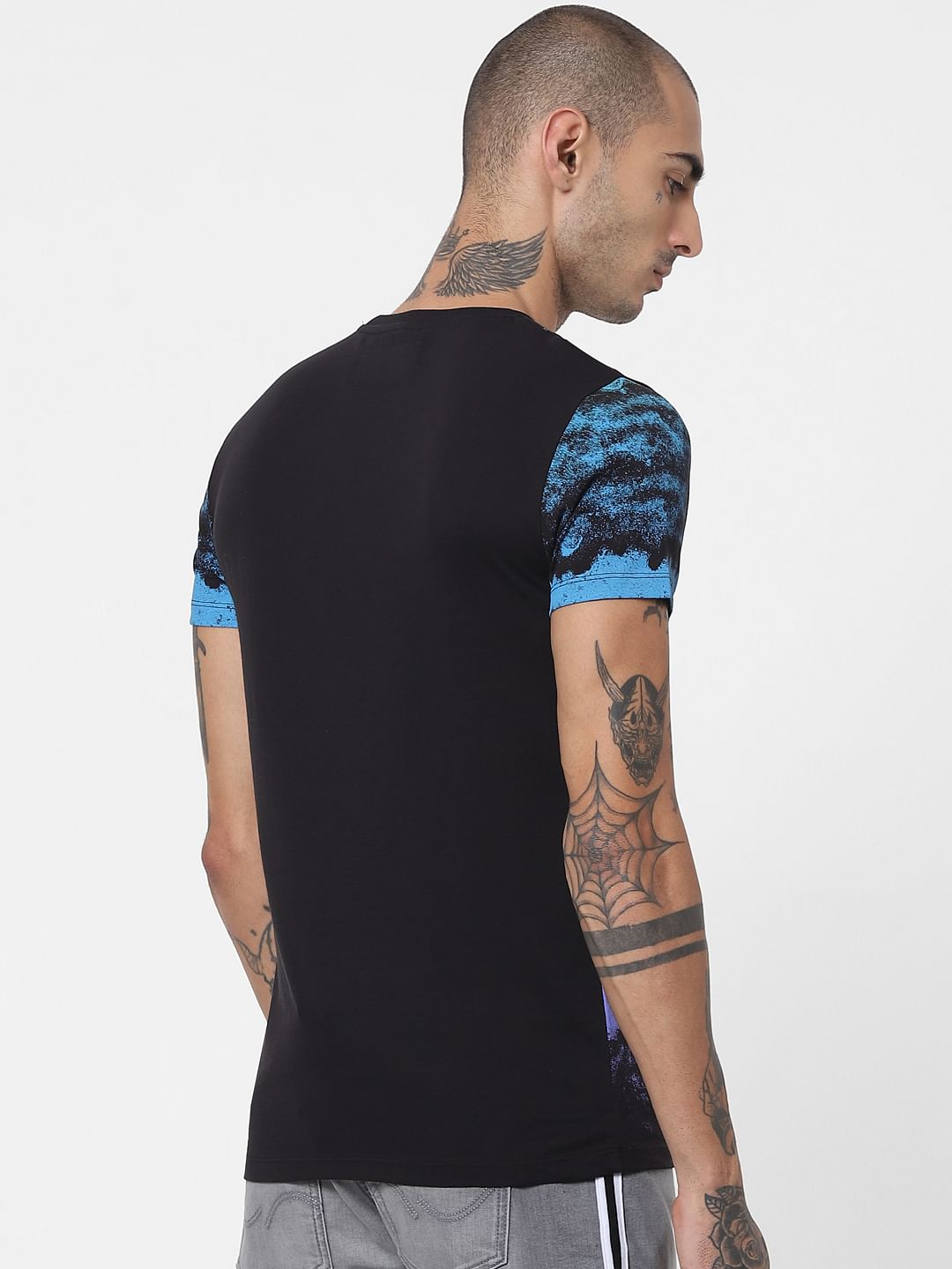 Black Galaxy Print Crew Neck T-shirt