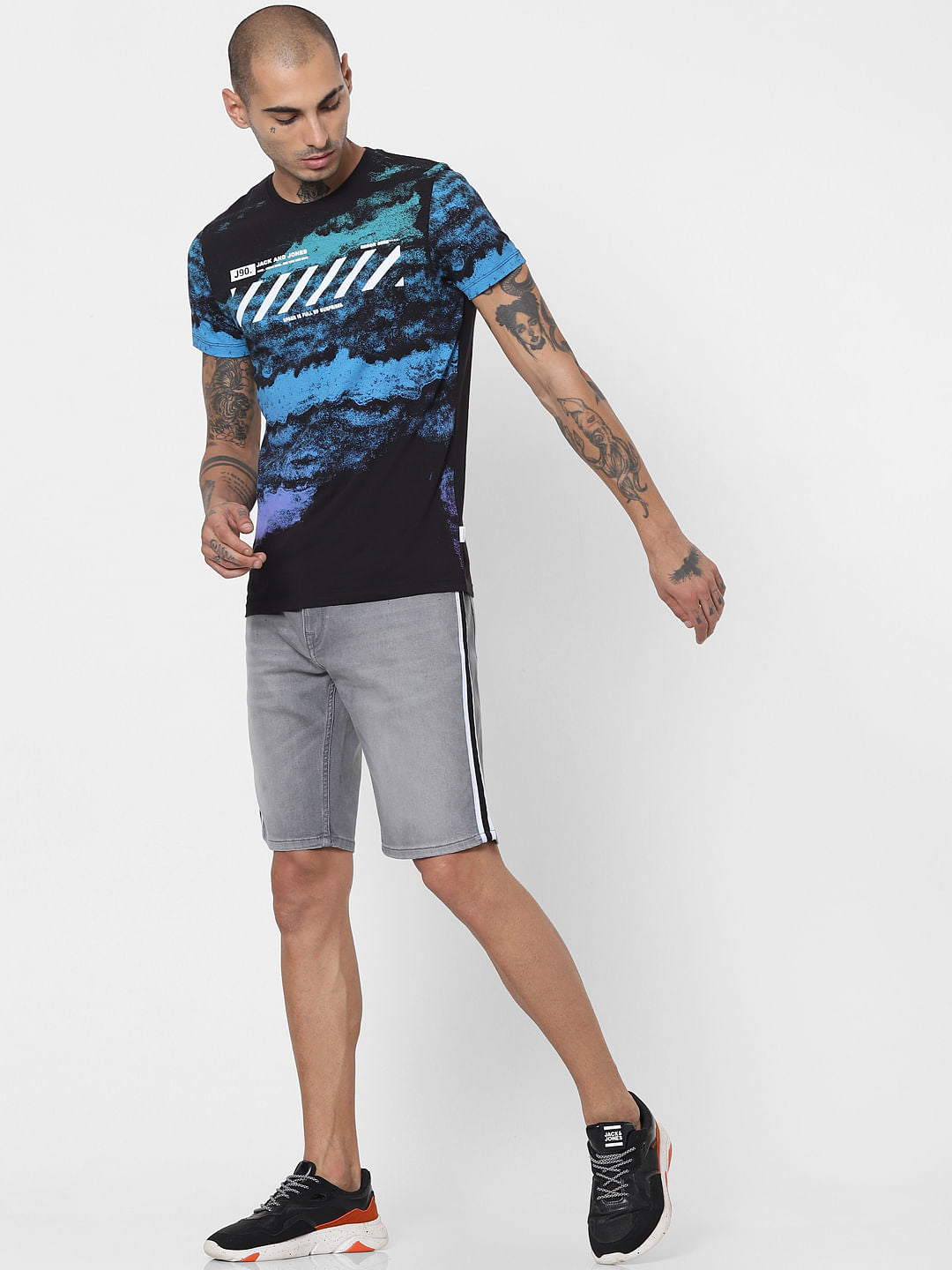 Black Galaxy Print Crew Neck T-shirt
