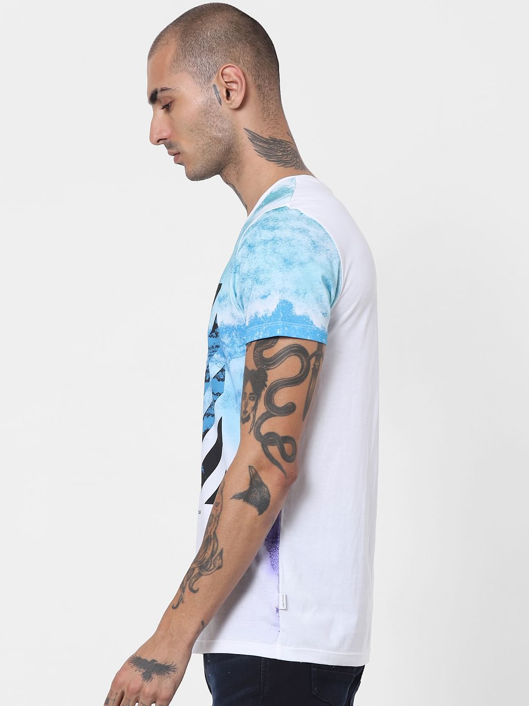 White Galaxy Print Crew Neck T-shirt