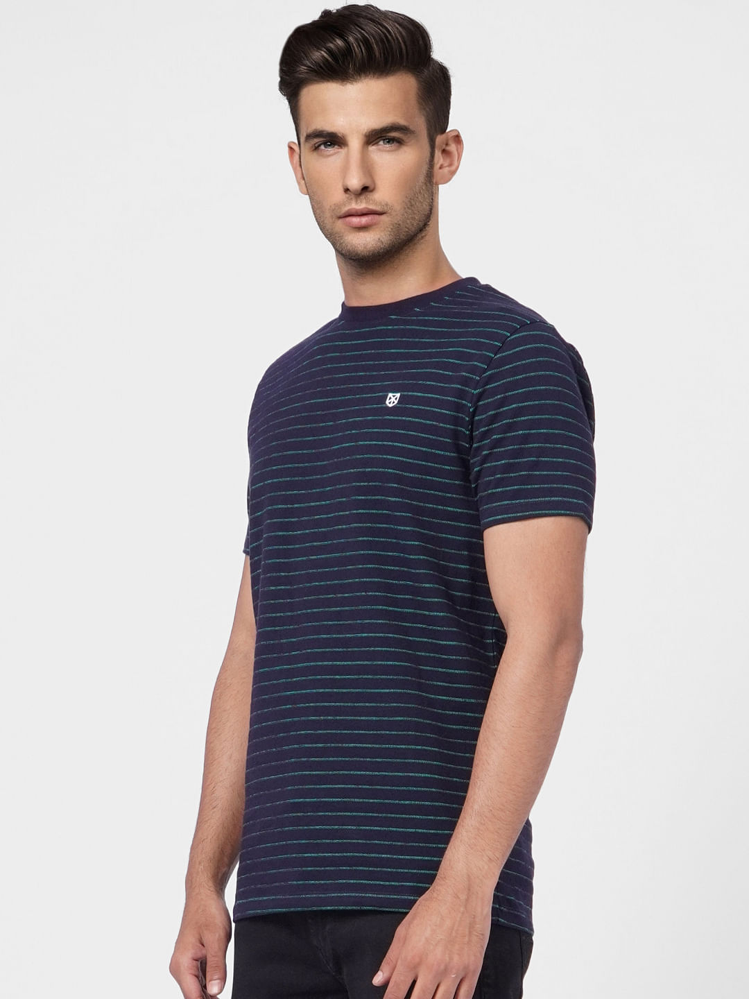 Blue Striped Crew Neck T-shirt