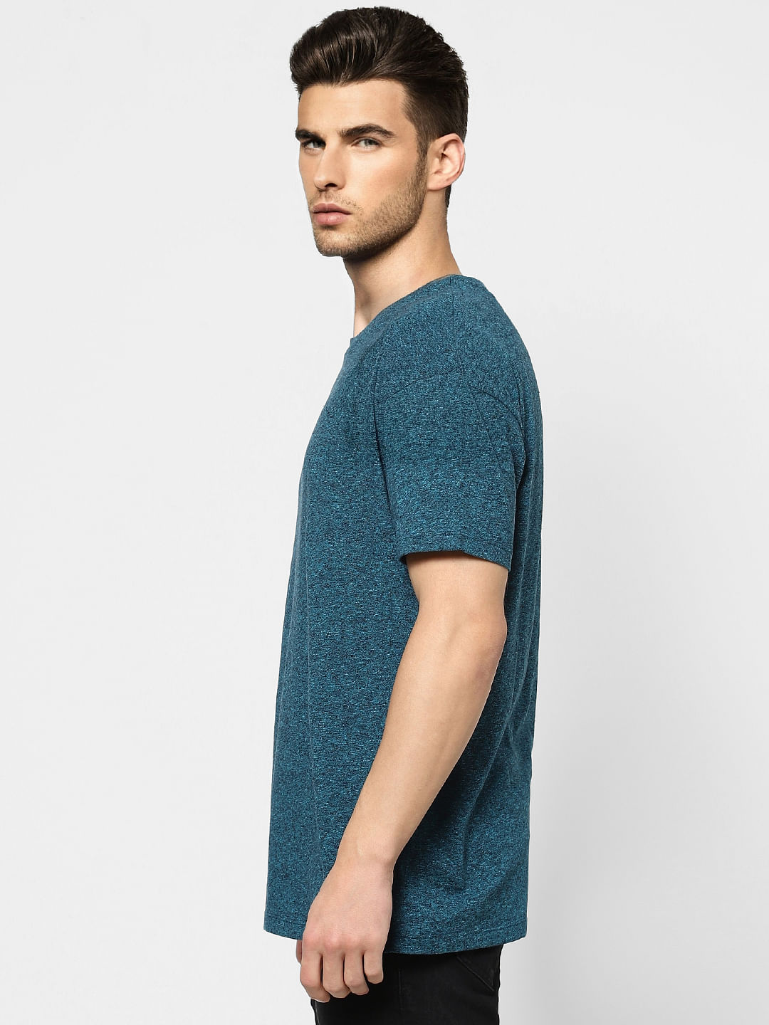 Blue Grain Effect Crew Neck T-shirt