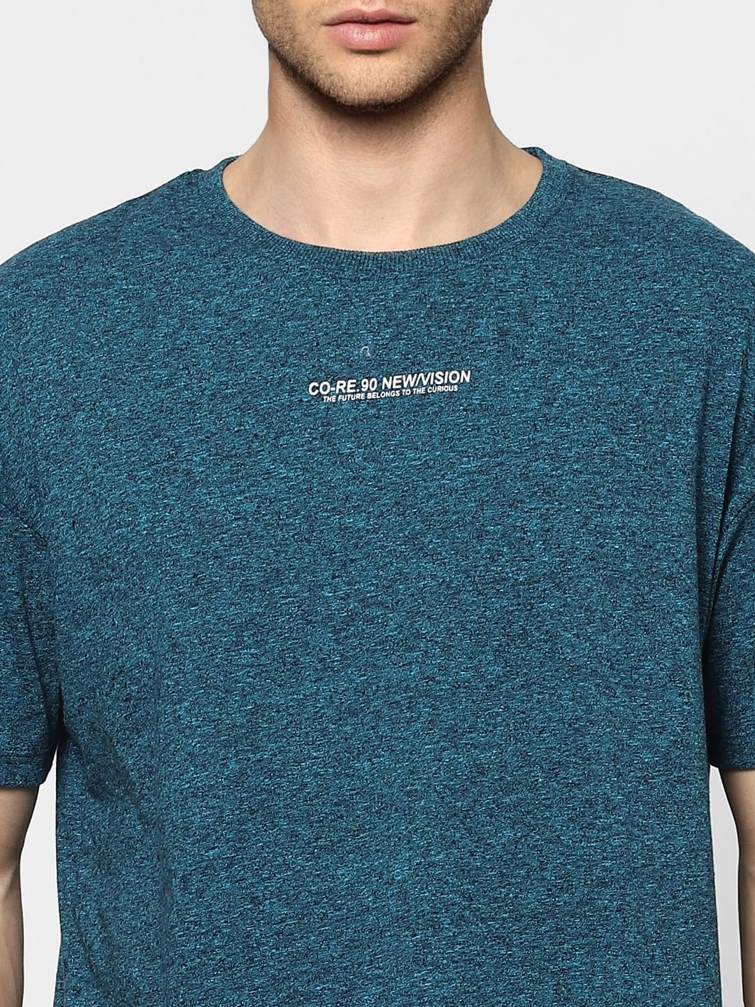 Blue Grain Effect Crew Neck T-shirt