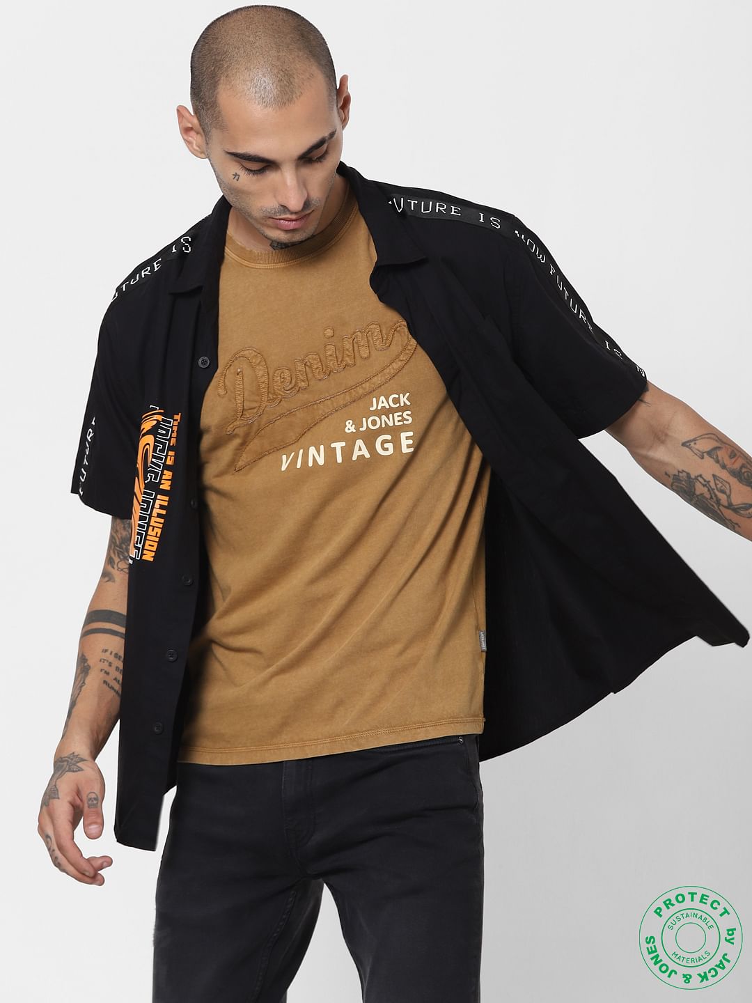 Brown Vintage Crew Neck T-shirt - S