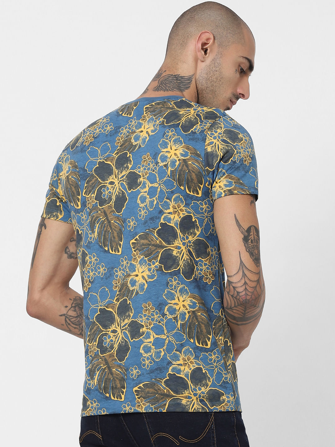 Blue Floral Crew Neck T-shirt