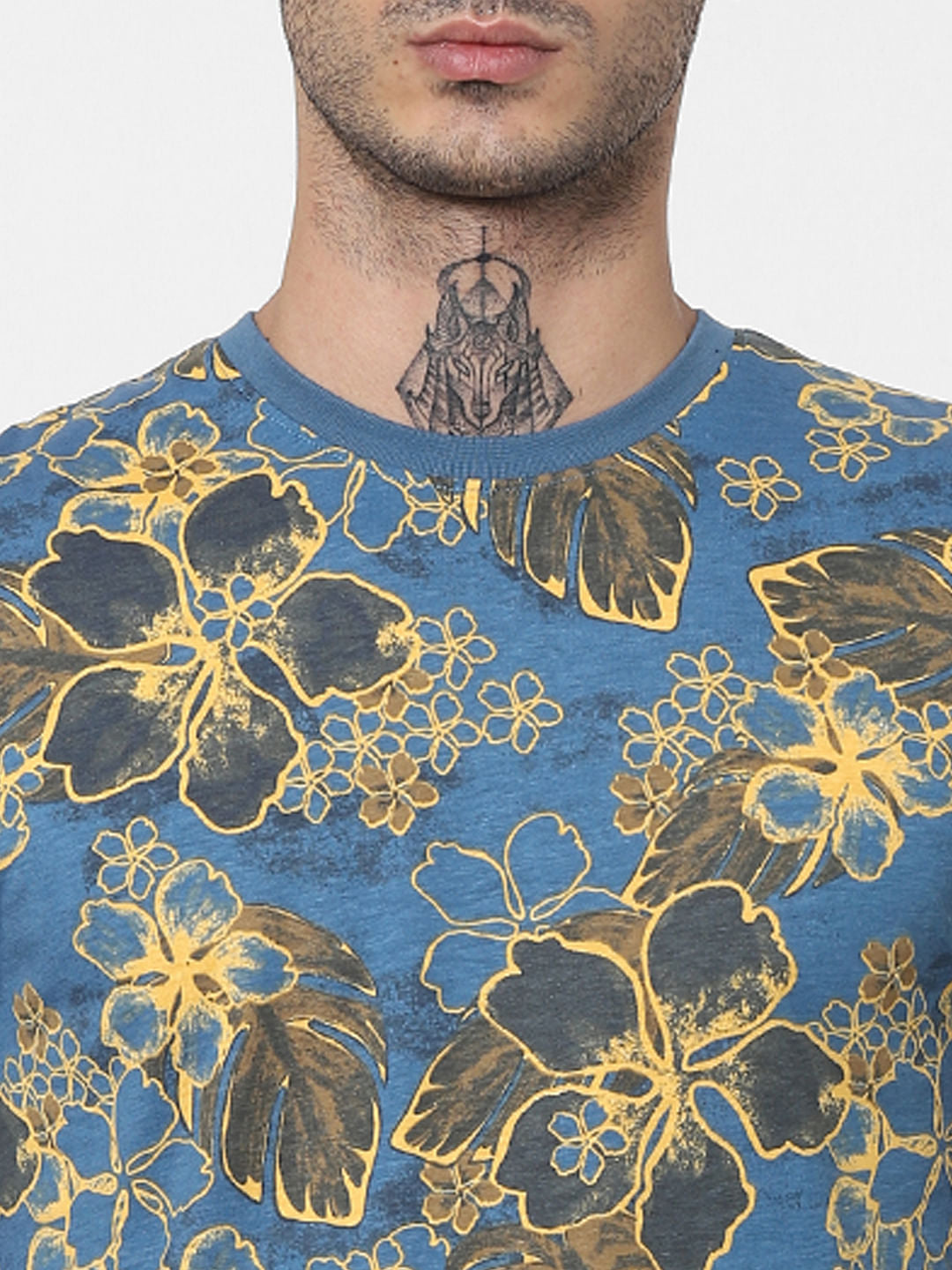 Blue Floral Crew Neck T-shirt