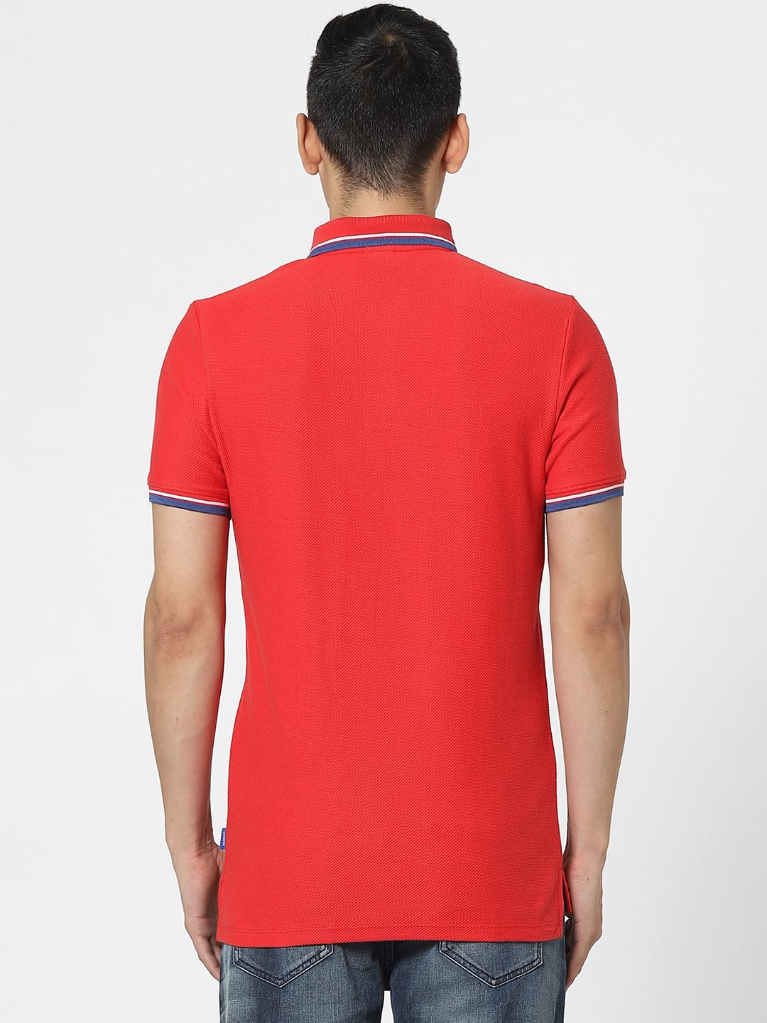 Red Contrast Tipping Polo Neck T-shirt