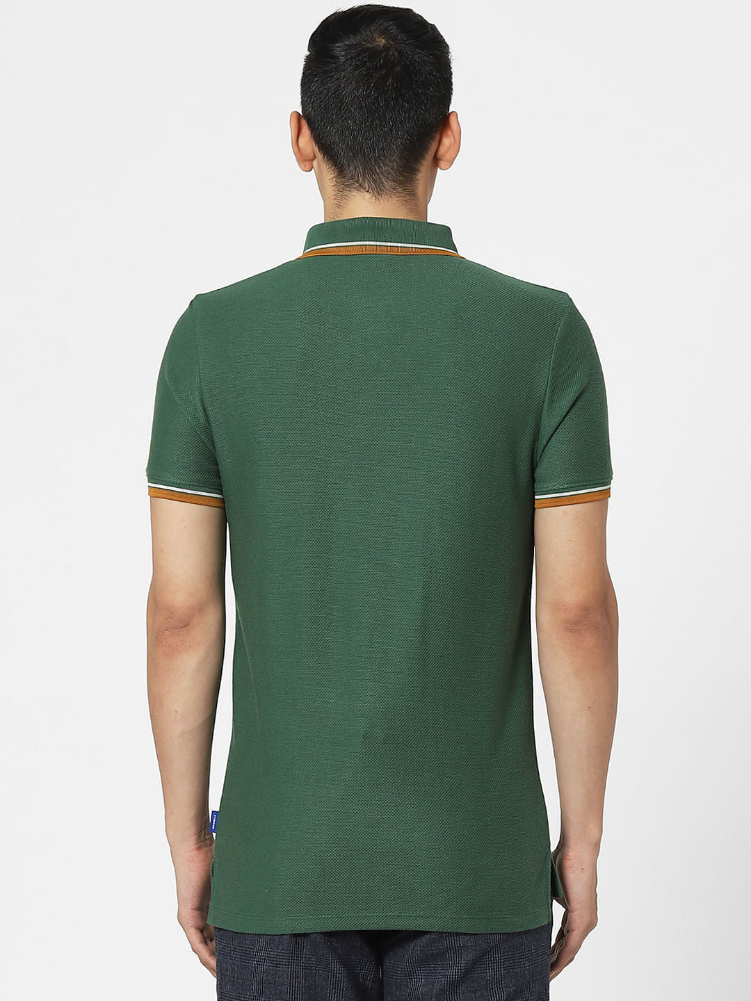 Green Contrast Tipping Polo Neck T-shirt